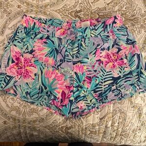Lilly Pulitzer Pink and Blue Athletic Shorts with Tropical Print